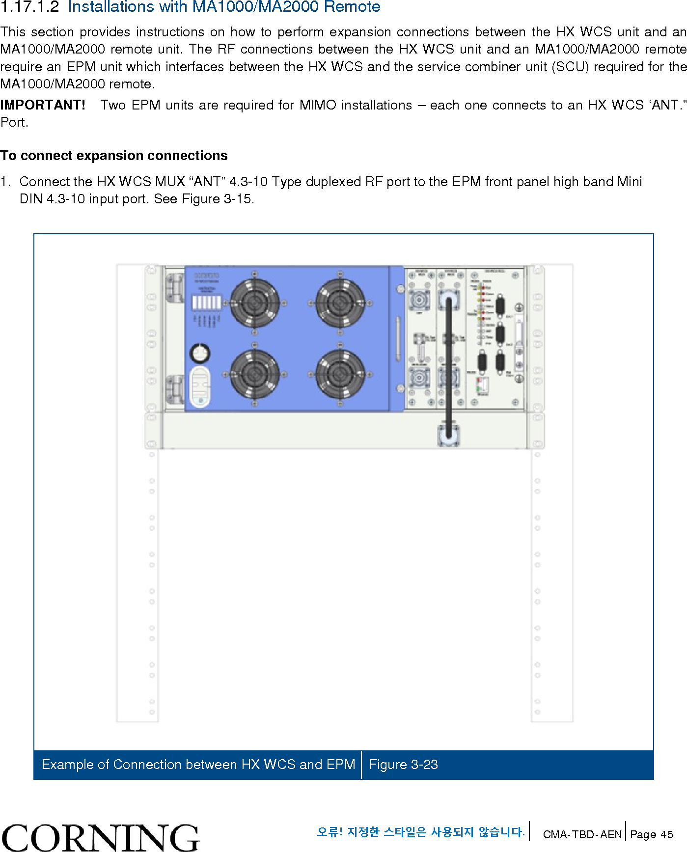 Page 45 of Corning Optical Communications HX-WCS-MIMO Optical RepeaterModel name - HX-WCS-MIMO User Manual HX WCS