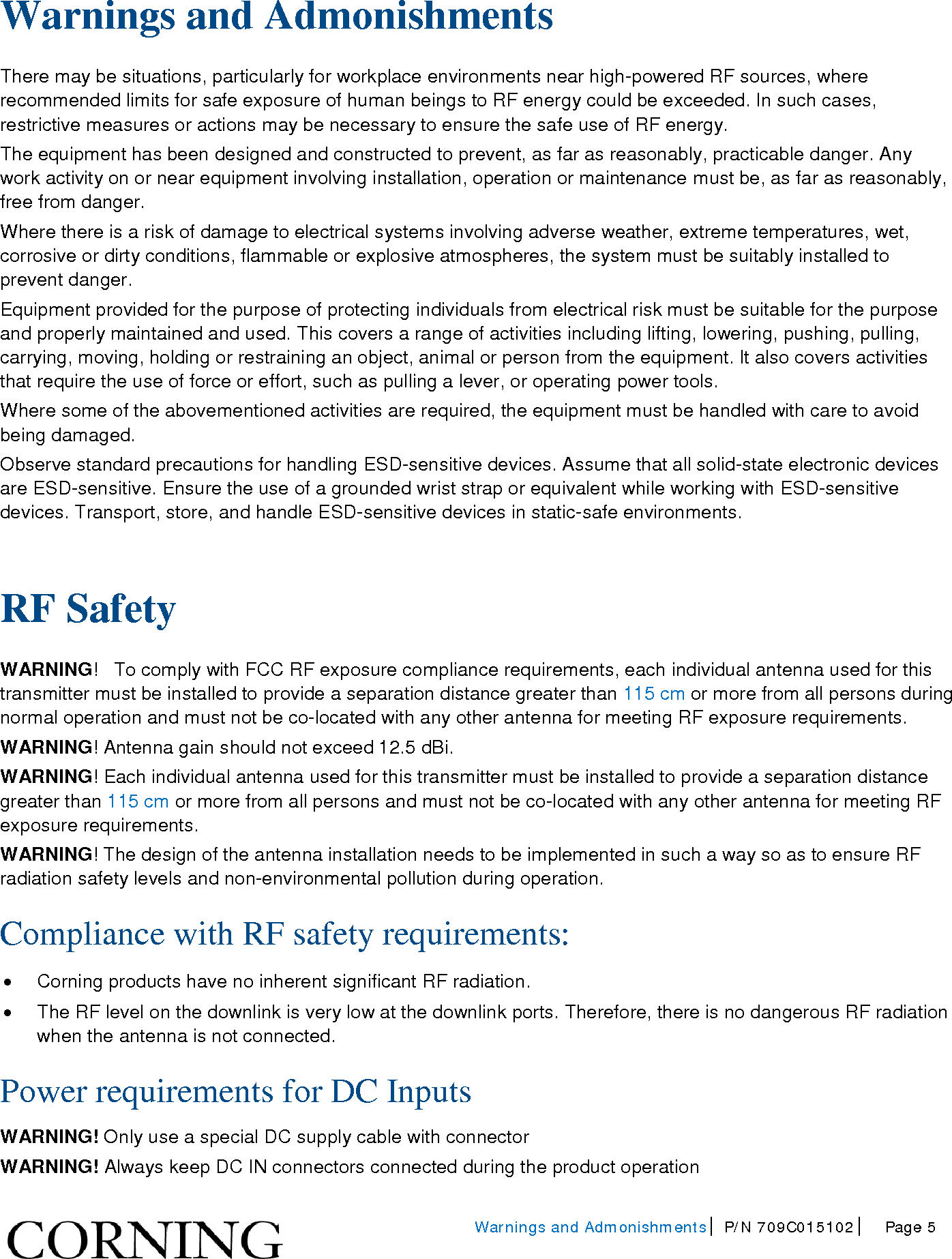 Page 5 of Corning Optical Communications HX-WCS-MIMO Optical RepeaterModel name - HX-WCS-MIMO User Manual HX WCS