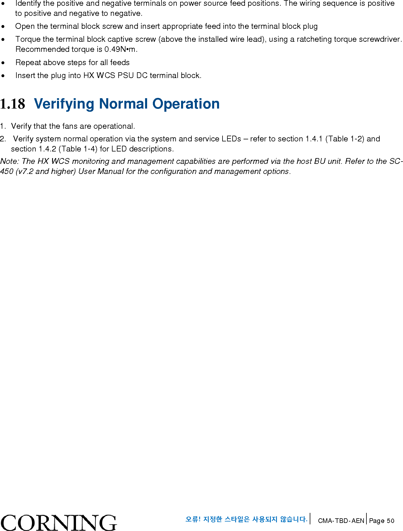 Page 50 of Corning Optical Communications HX-WCS-MIMO Optical RepeaterModel name - HX-WCS-MIMO User Manual HX WCS