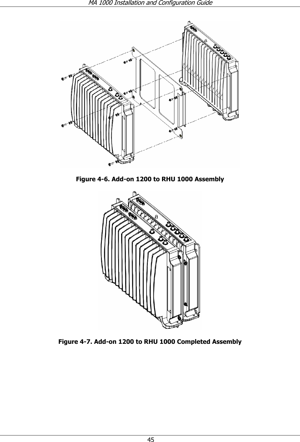 MA 1000 Installation and Configuration Guide 45 Figure 4-6. Add-on 1200 to RHU 1000 Assembly Figure 4-7. Add-on 1200 to RHU 1000 Completed Assembly