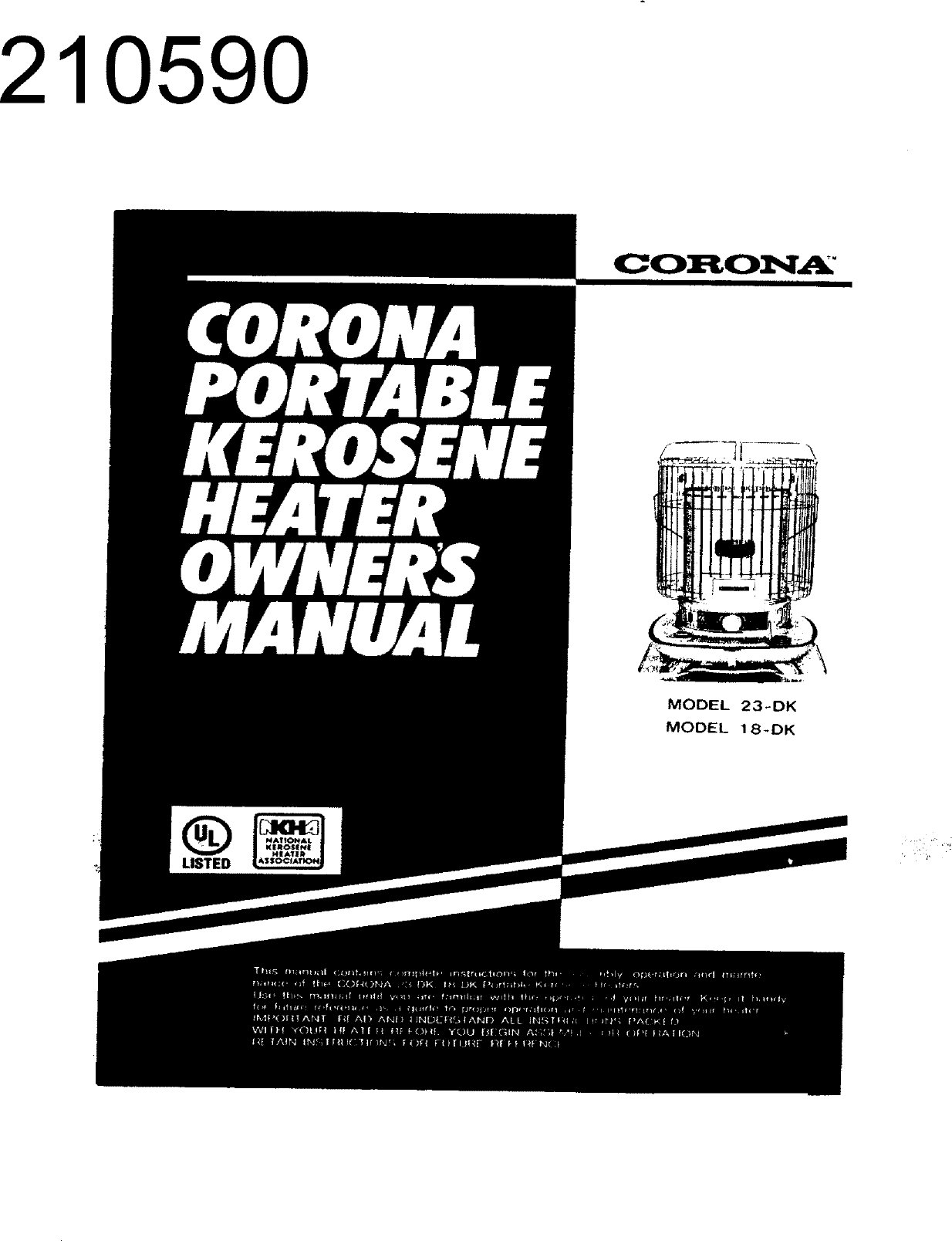 Page 1 of 12 - Corona 23DK User Manual  KEROSENE HEATER - Manuals And Guides L0711355