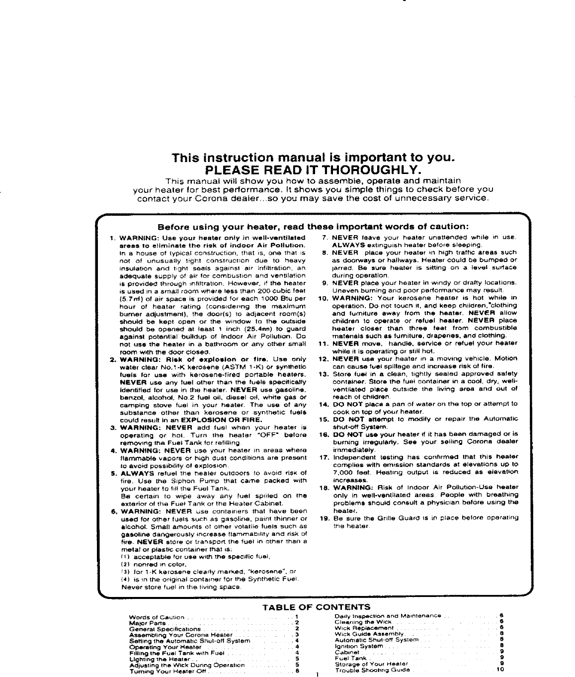 Page 2 of 12 - Corona 23DK User Manual  KEROSENE HEATER - Manuals And Guides L0711355