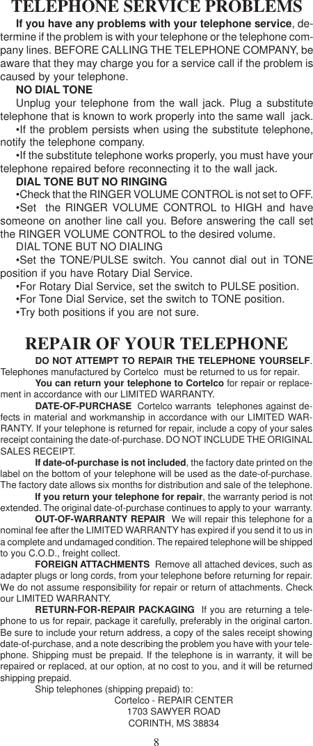 Page 8 of 12 - Cortelco Cortelco-Patriot-Ii-2194-V0E27S-Users-Manual- 2194 New Layout User Guide  Cortelco-patriot-ii-2194-v0e27s-users-manual