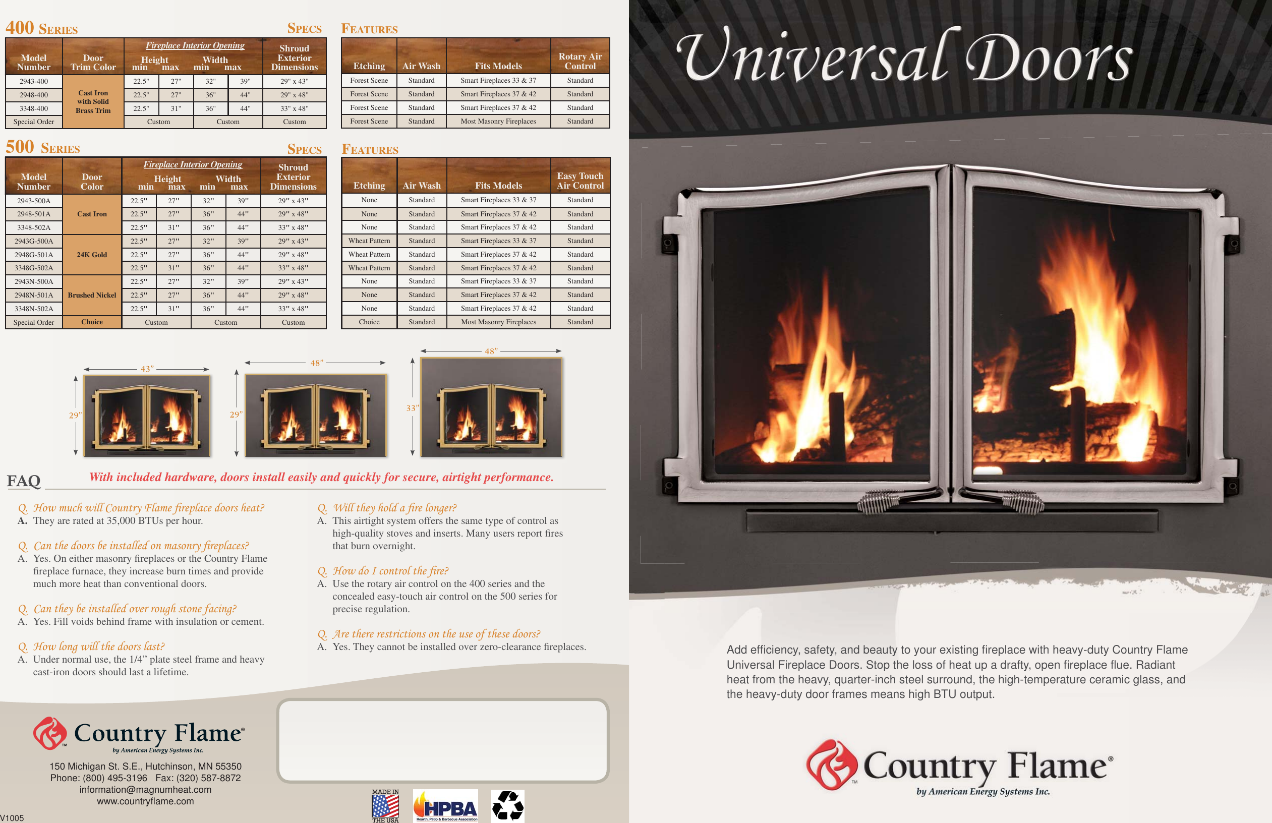 Country Flame Universal Doors 400 Series Users Manual