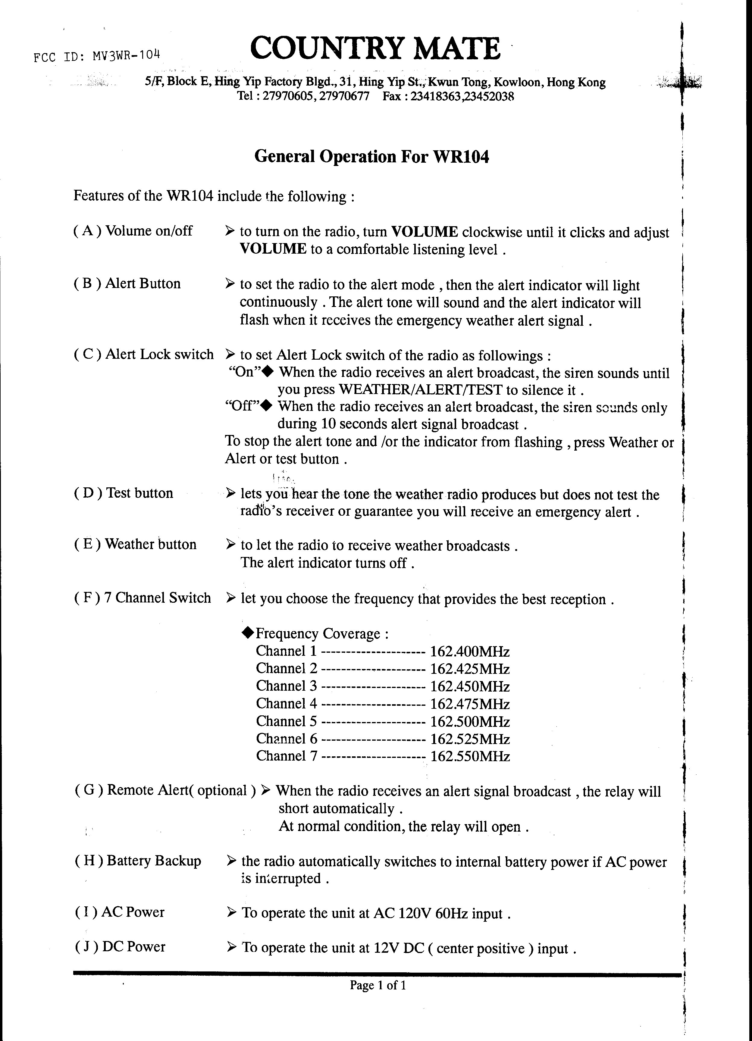 AC/DC WEATHER ALERT RECEIVER User Manual