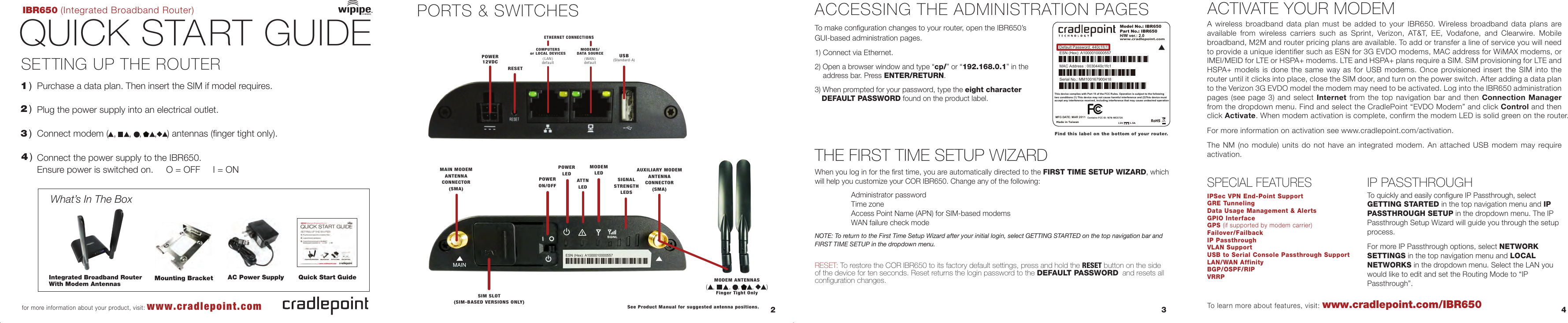 Page 1 of 2 - Cradlepoint Cradlepoint-Cor-Ibr650-Owner-S-Manual CradlePoint_IBR650_QuickStartGuide_5.21.13_web