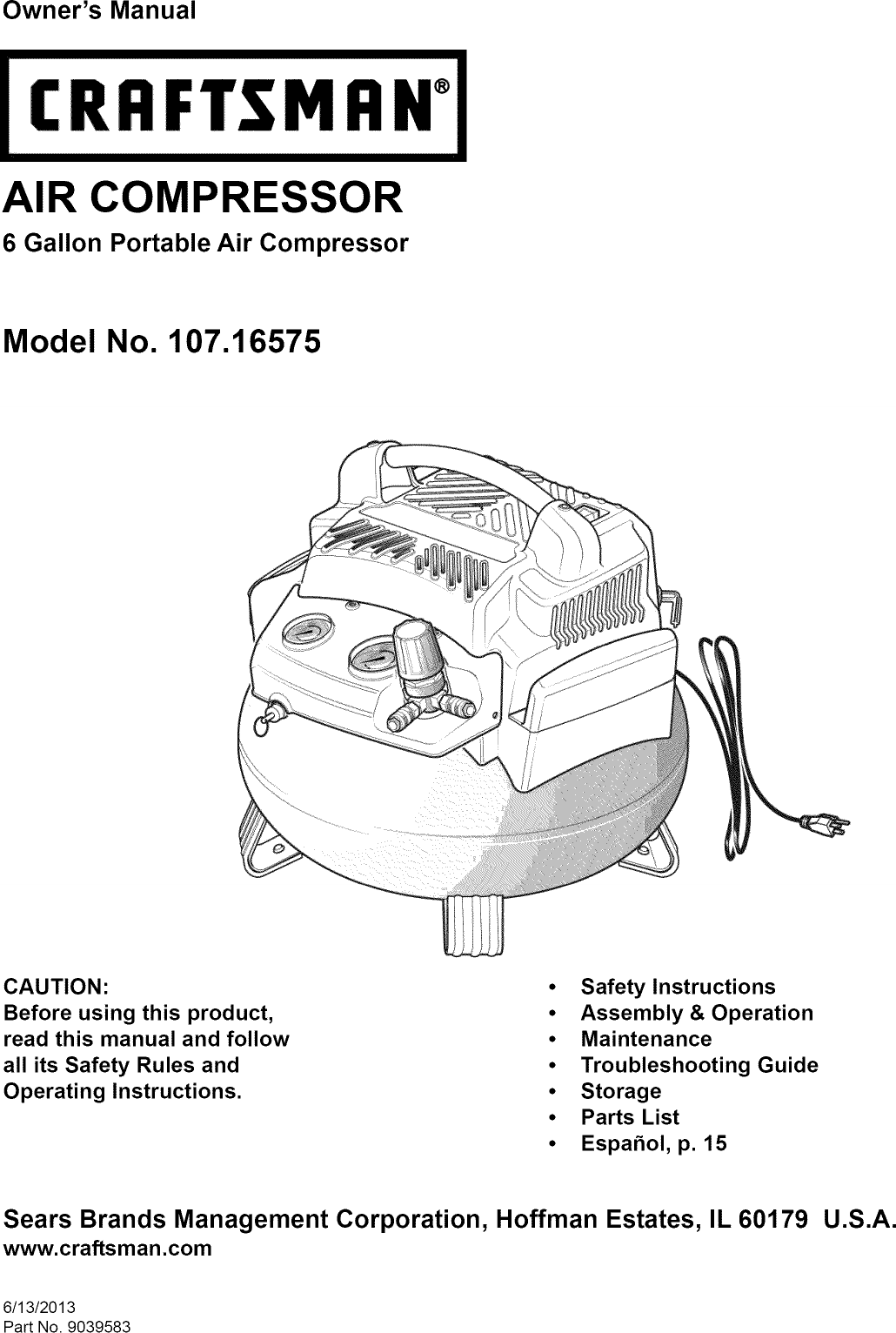 Craftsman 10716575 User Manual AIR COMPRESSOR Manuals And Guides 1402220L