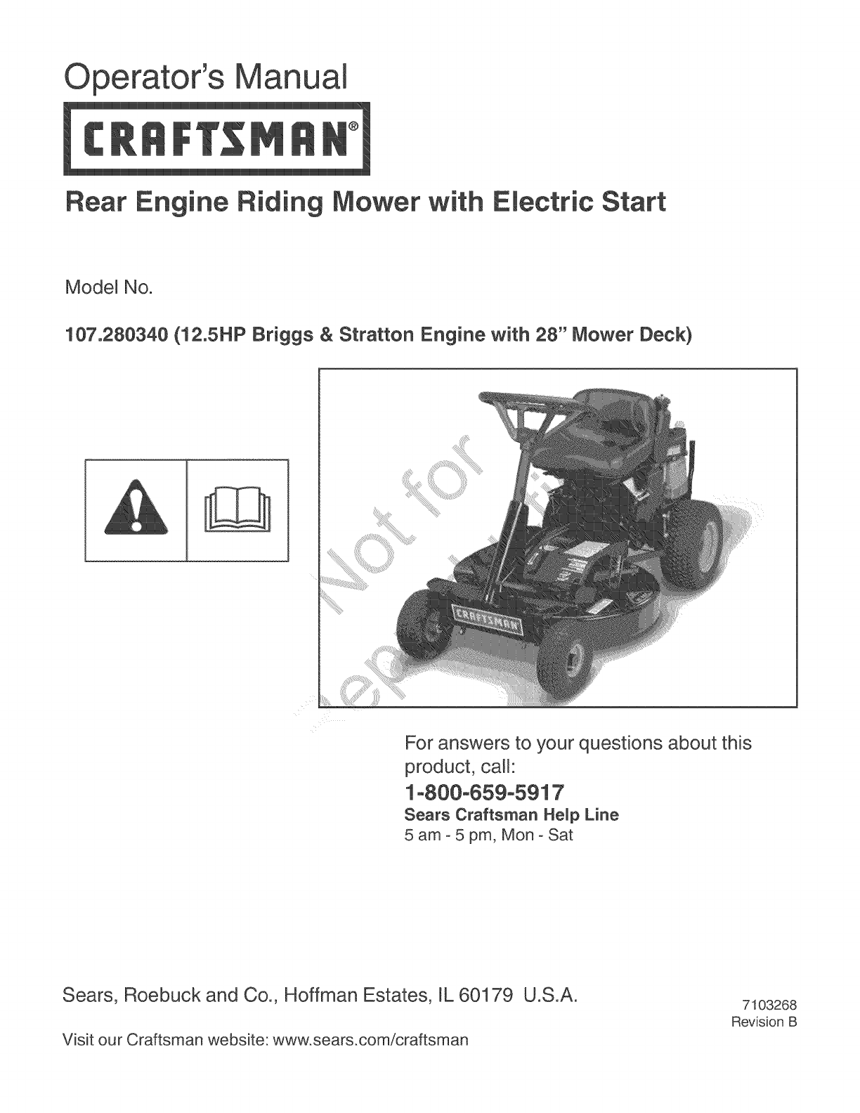 Craftsman 107280340 User Manual LAWN MOWER Manuals And Guides L1005438