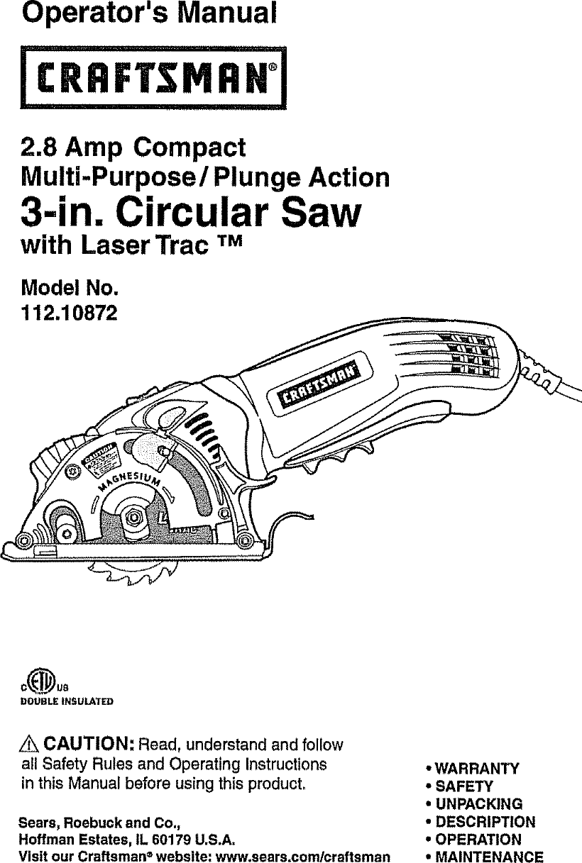 Craftsman 11210872 User Manual CIRCULAR SAW Manuals And Guides L0802124