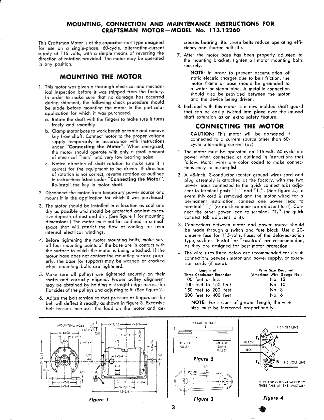 Page 3 of 4 - Craftsman 11312260 User Manual  3, 4 H.P. CAPACITOR START TYPE MOTOR - Manuals And Guides L0912098