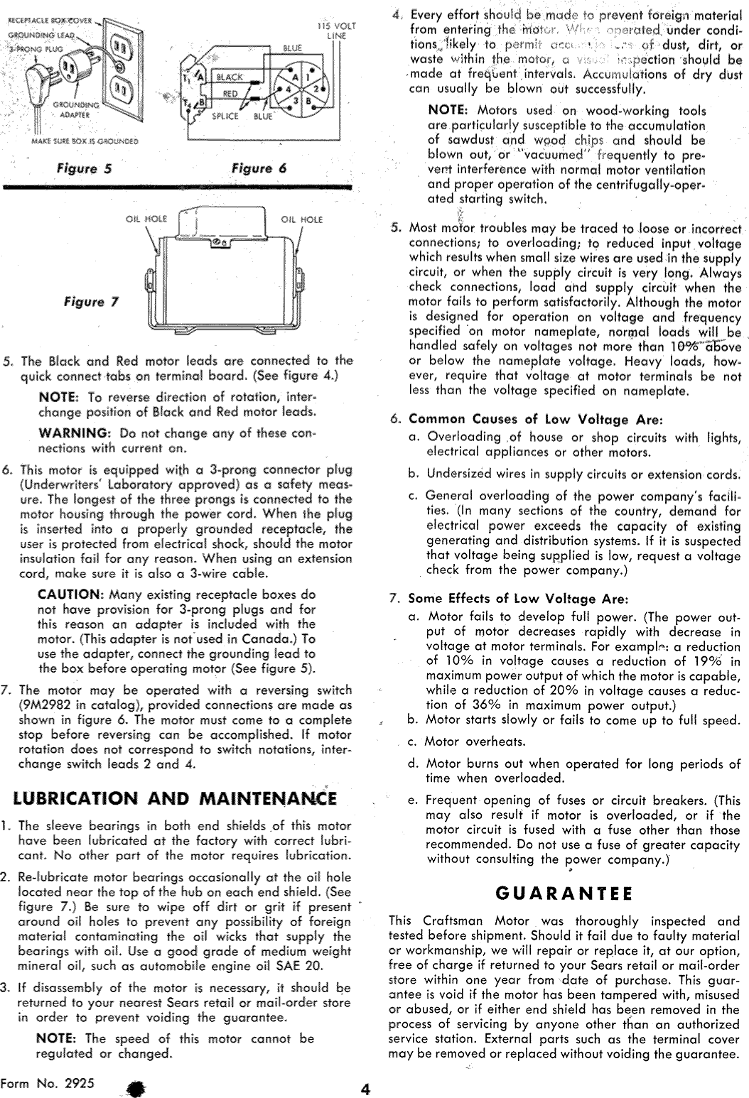Page 4 of 4 - Craftsman 11312260 User Manual  3, 4 H.P. CAPACITOR START TYPE MOTOR - Manuals And Guides L0912098