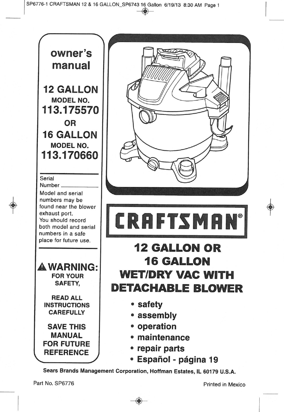 Craftsman Wet Dry Vac User Manual