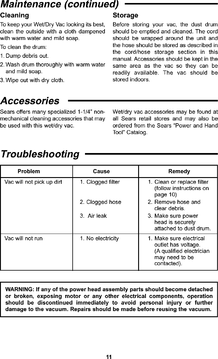 Page 11 of 12 - Craftsman 113177135 User Manual  WET/DRY VAC - Manuals And Guides L0401226
