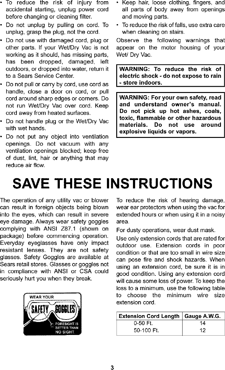 Page 3 of 12 - Craftsman 113177135 User Manual  WET/DRY VAC - Manuals And Guides L0401226