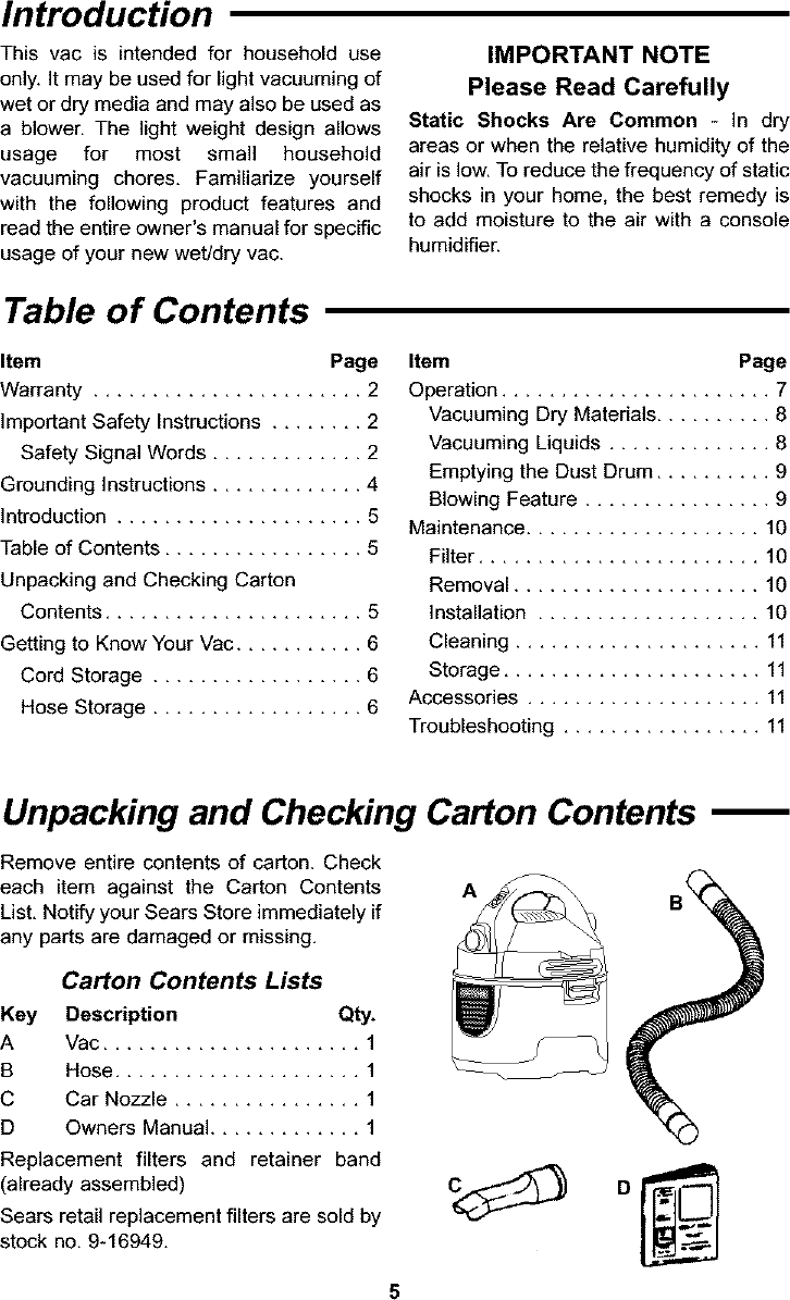 Page 5 of 12 - Craftsman 113177135 User Manual  WET/DRY VAC - Manuals And Guides L0401226