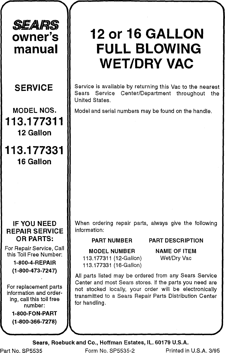 Page 7 of 7 - Craftsman 113177311 User Manual  WET/DRY VAC - Manuals And Guides L0909159