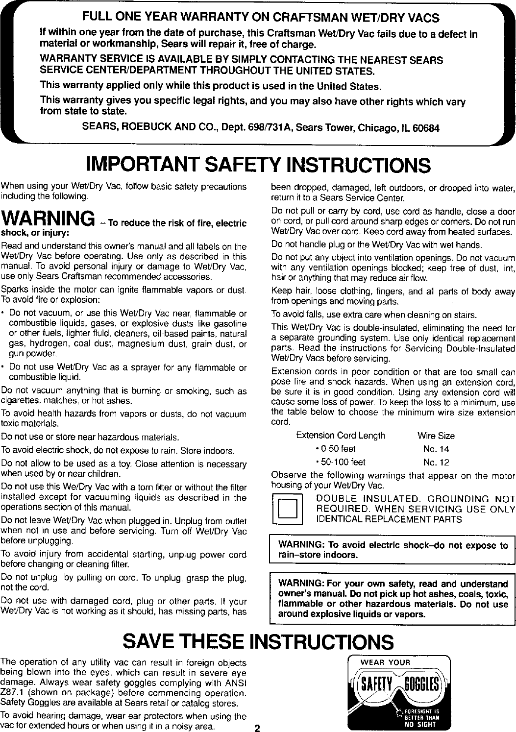 Page 2 of 8 - Craftsman 113177321 User Manual  WET/DRY VAC - Manuals And Guides L0107013