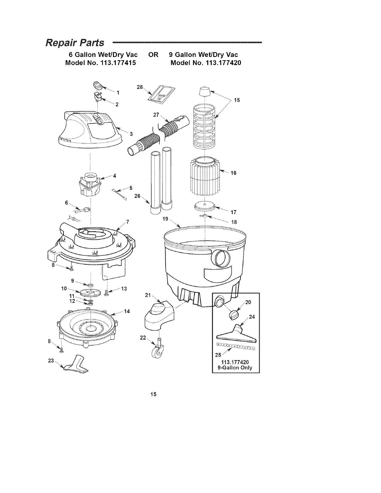 Craftsman 113177415 User Manual 6 OR 9 GALLON WET/DRY VAC Manuals And