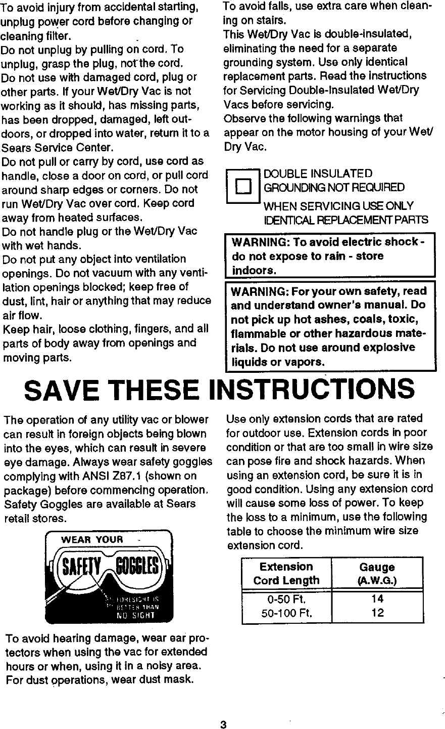 Page 3 of 12 - Craftsman 113177810 User Manual  6 GALLON WET/DRY VACUUM - Manuals And Guides 98120263