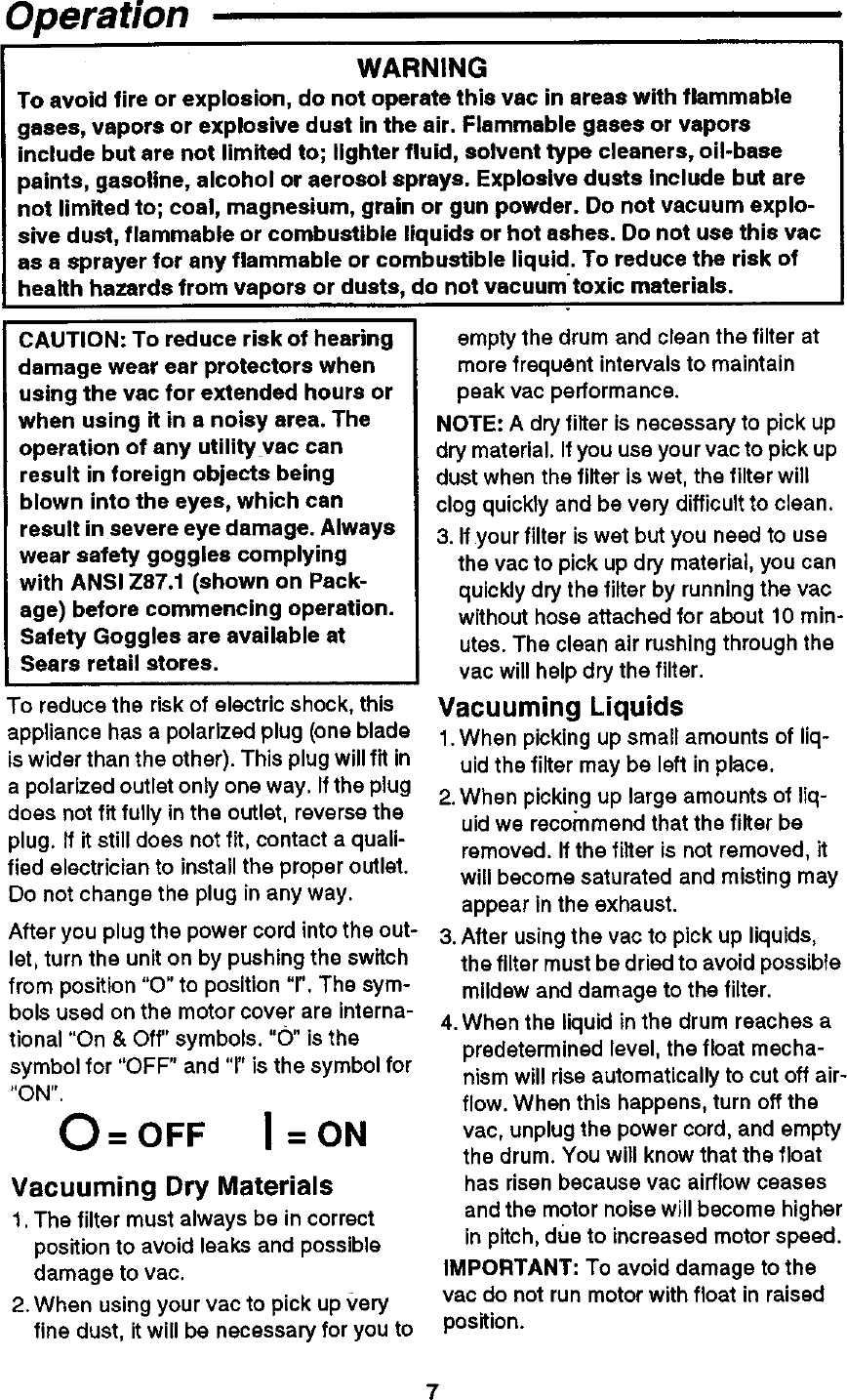 Page 7 of 12 - Craftsman 113177810 User Manual  6 GALLON WET/DRY VACUUM - Manuals And Guides 98120263