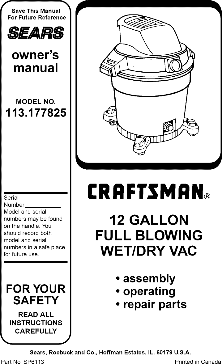 craftsman lawn vacuum manual