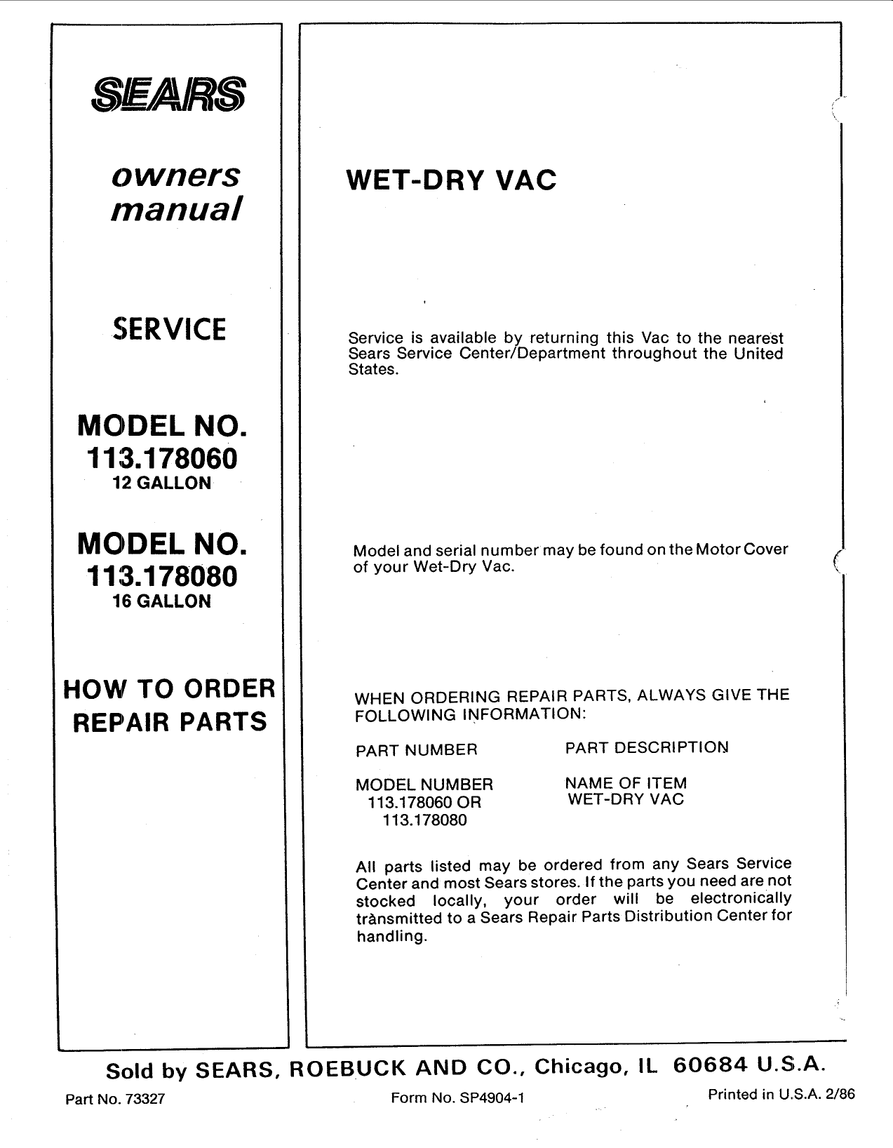 Page 12 of 12 - Craftsman 113178060 User Manual  WET-DRY VAC - Manuals And Guides L0904583