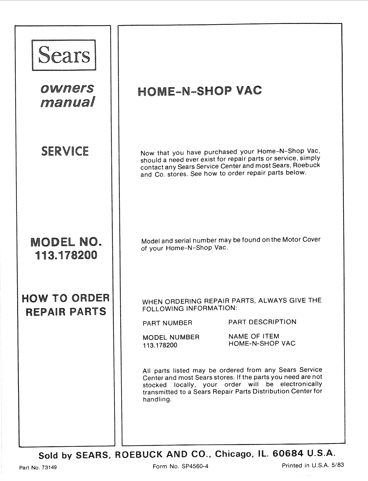 Page 12 of 12 - Craftsman 113178200 User Manual  16 GALLON HOME-N-SHOP VAC - Manuals And Guides L0903557