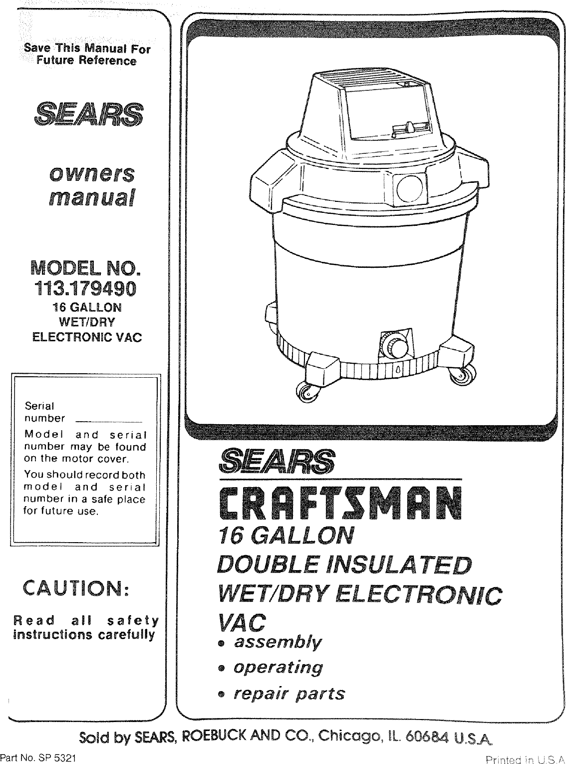 Page 1 of 12 - Craftsman 113179490 User Manual  16 GALLON ELECTRONIC WET-DRY VAC - Manuals And Guides L0801904