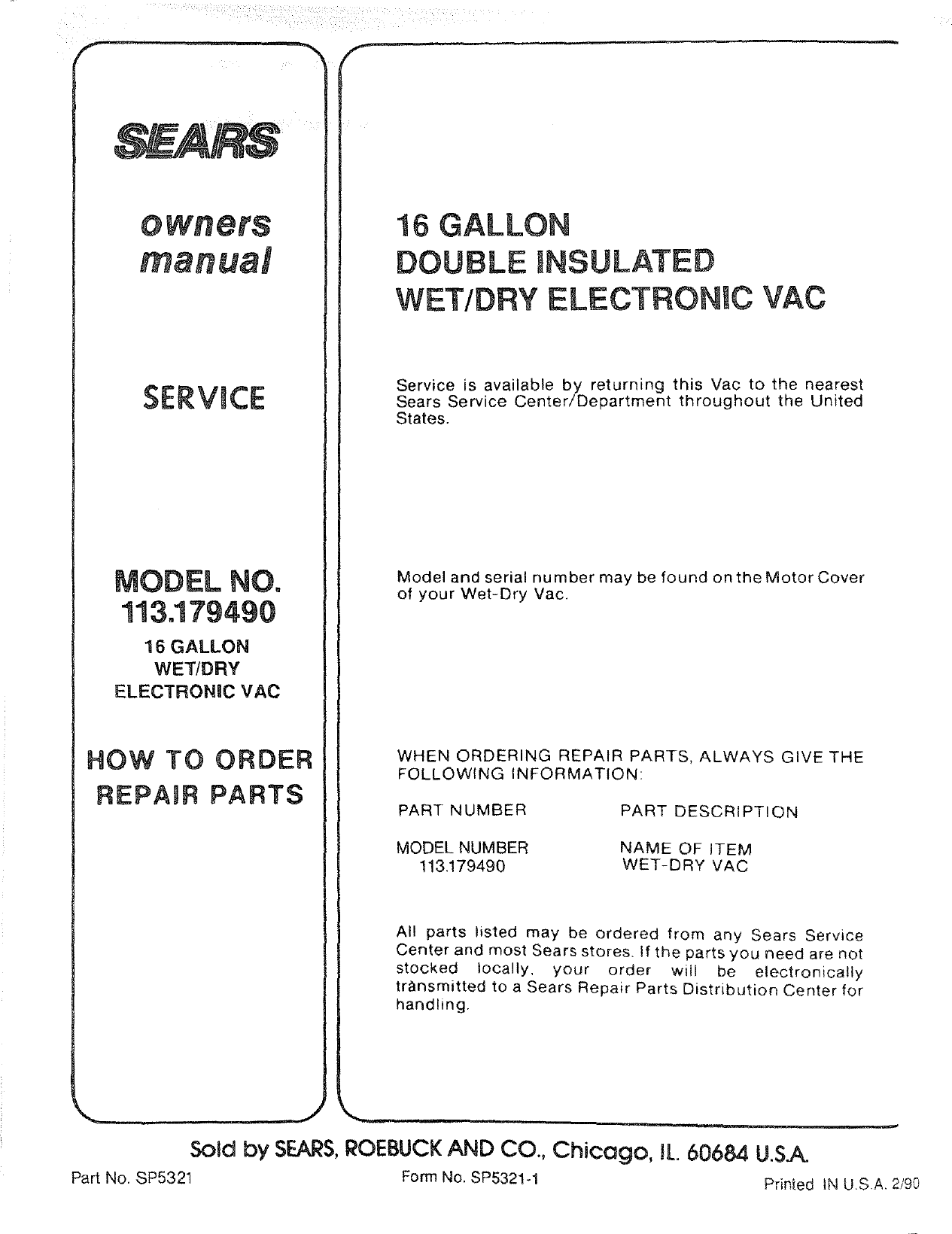 Page 12 of 12 - Craftsman 113179490 User Manual  16 GALLON ELECTRONIC WET-DRY VAC - Manuals And Guides L0801904