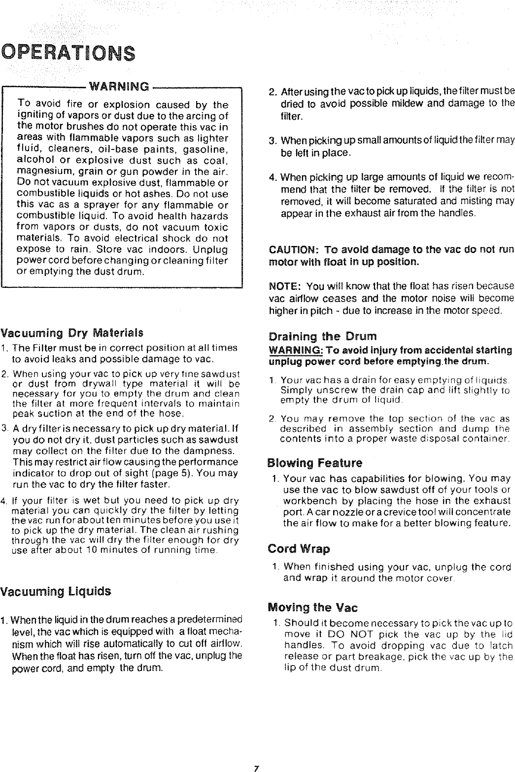 Page 7 of 12 - Craftsman 113179490 User Manual  16 GALLON ELECTRONIC WET-DRY VAC - Manuals And Guides L0801904