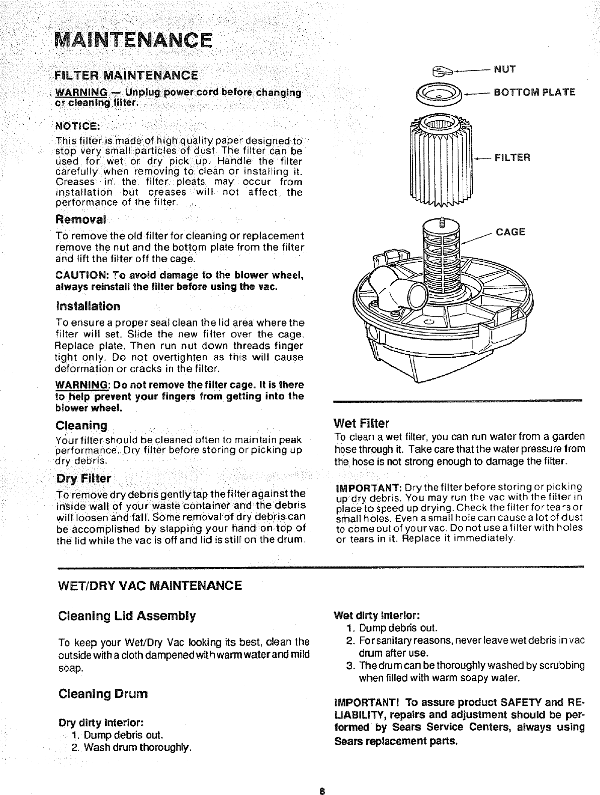 Page 8 of 12 - Craftsman 113179490 User Manual  16 GALLON ELECTRONIC WET-DRY VAC - Manuals And Guides L0801904