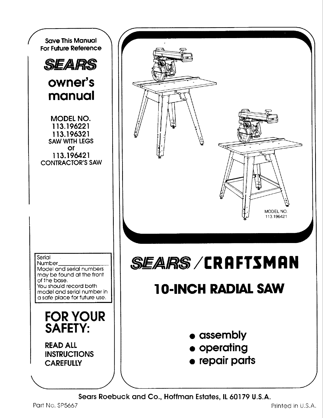 Craftsman 113196221 User Manual 10 RADIAL SAW Manuals And Guides L0804015