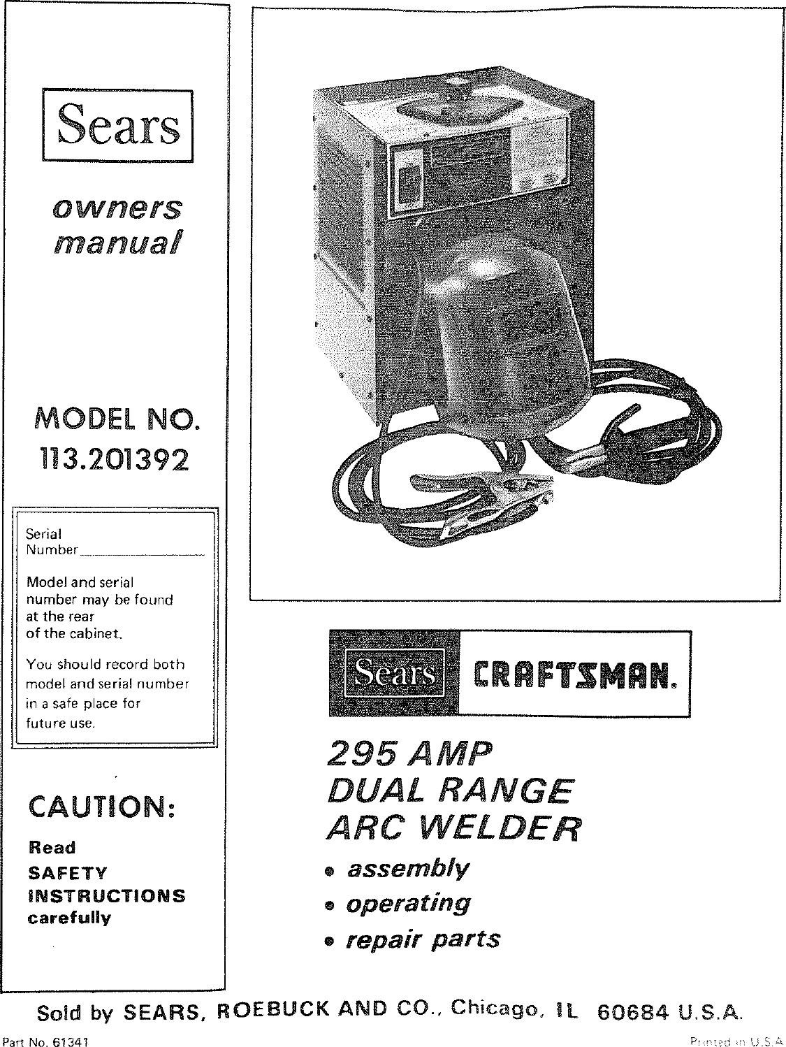 Craftsman 113201392 User Manual 295 AMP ARC WELDER Manuals And Guides