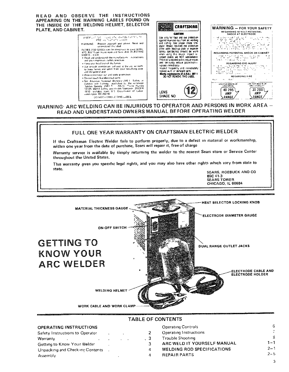 Craftsman 113201392 User Manual 295 AMP ARC WELDER Manuals And Guides L0807106