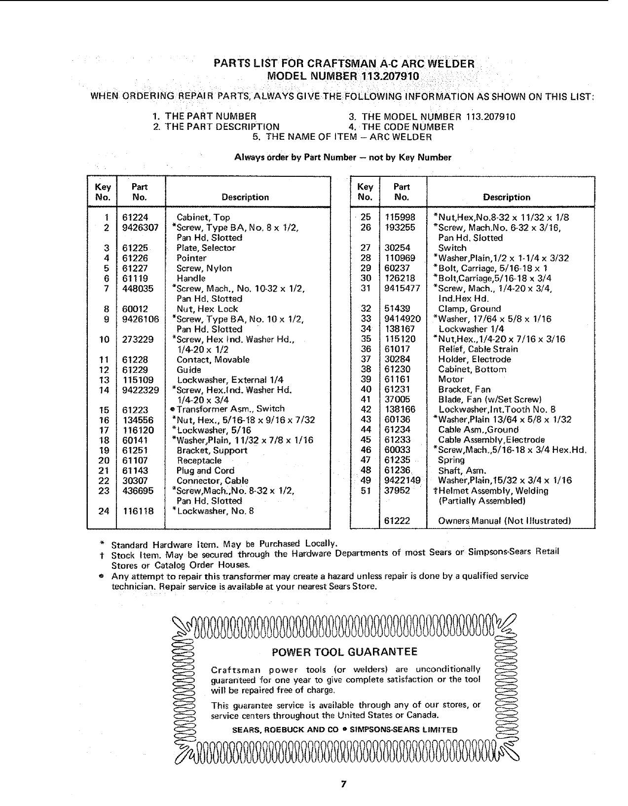 Page 7 of 8 - Craftsman 113207910 User Manual  225 AMP A.C. ARC WELDER - Manuals And Guides L0806060