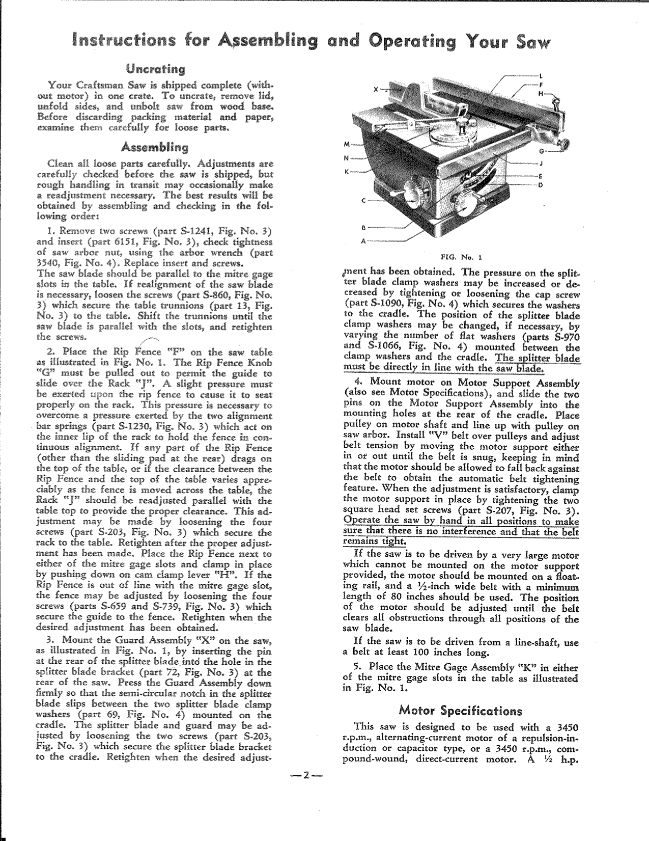 Page 2 of 6 - Craftsman 11322401 User Manual  BENCH SAW/TILTING ARBOR - Manuals And Guides L1005336