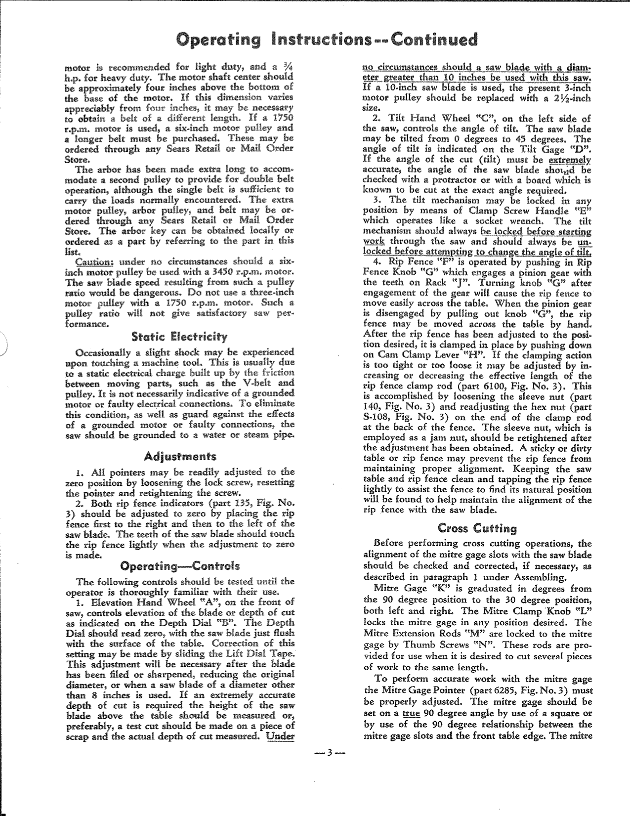 Page 3 of 6 - Craftsman 11322401 User Manual  BENCH SAW/TILTING ARBOR - Manuals And Guides L1005336