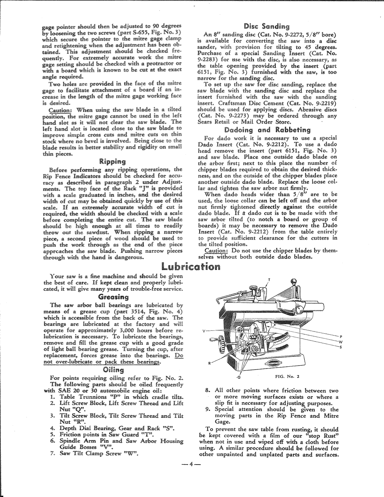 Page 4 of 6 - Craftsman 11322401 User Manual  BENCH SAW/TILTING ARBOR - Manuals And Guides L1005336