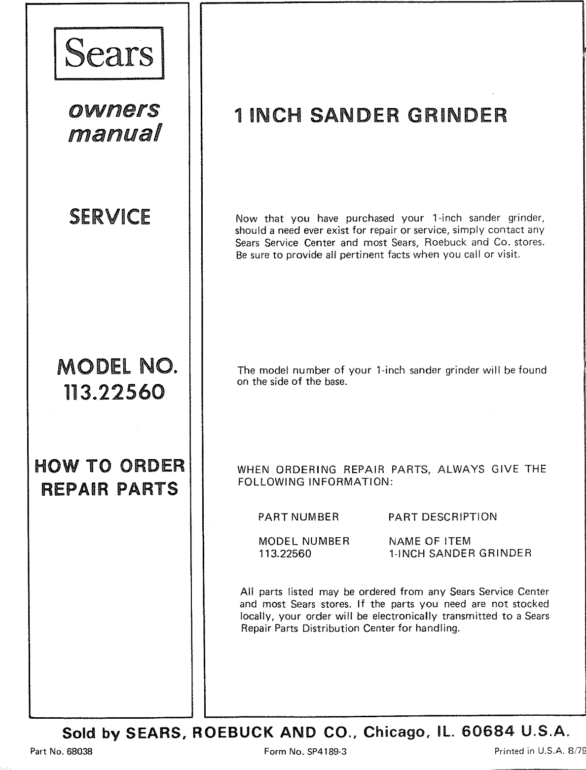 Page 12 of 12 - Craftsman 11322560 1102165L User Manual 1 INCH SANDER  GRINDER - Manuals