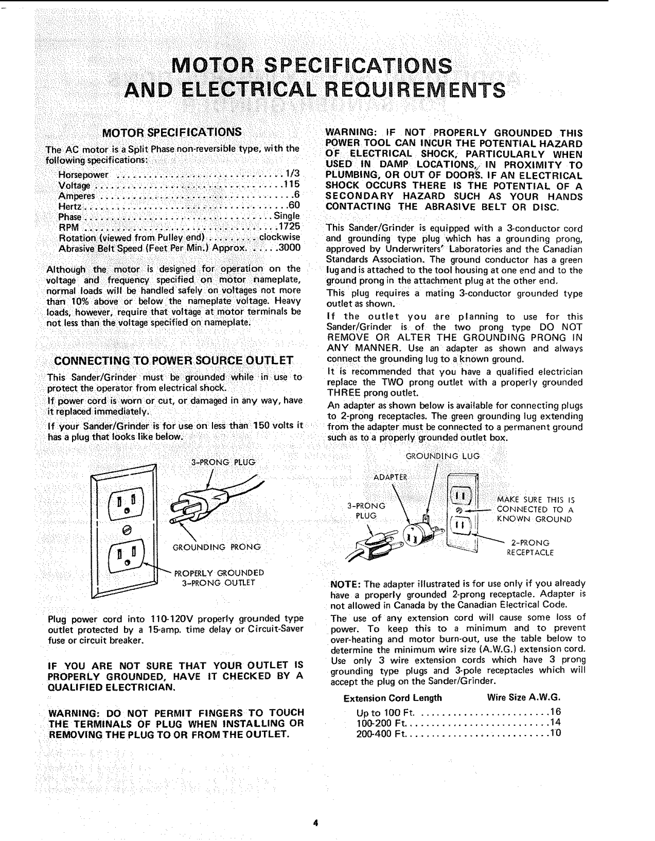 Page 4 of 12 - Craftsman 11322560 1102165L User Manual 1 INCH SANDER GRINDER  - Manuals