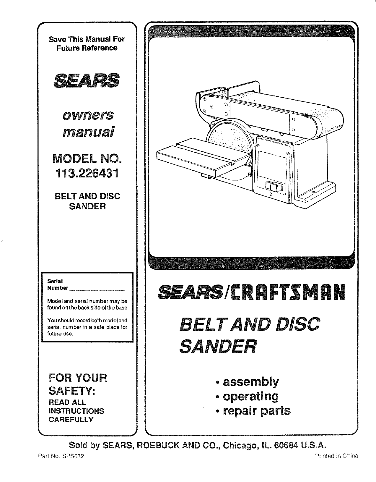 Craftsman 113226431 User Manual BELT AND DISC SANDER Manuals Guides ...