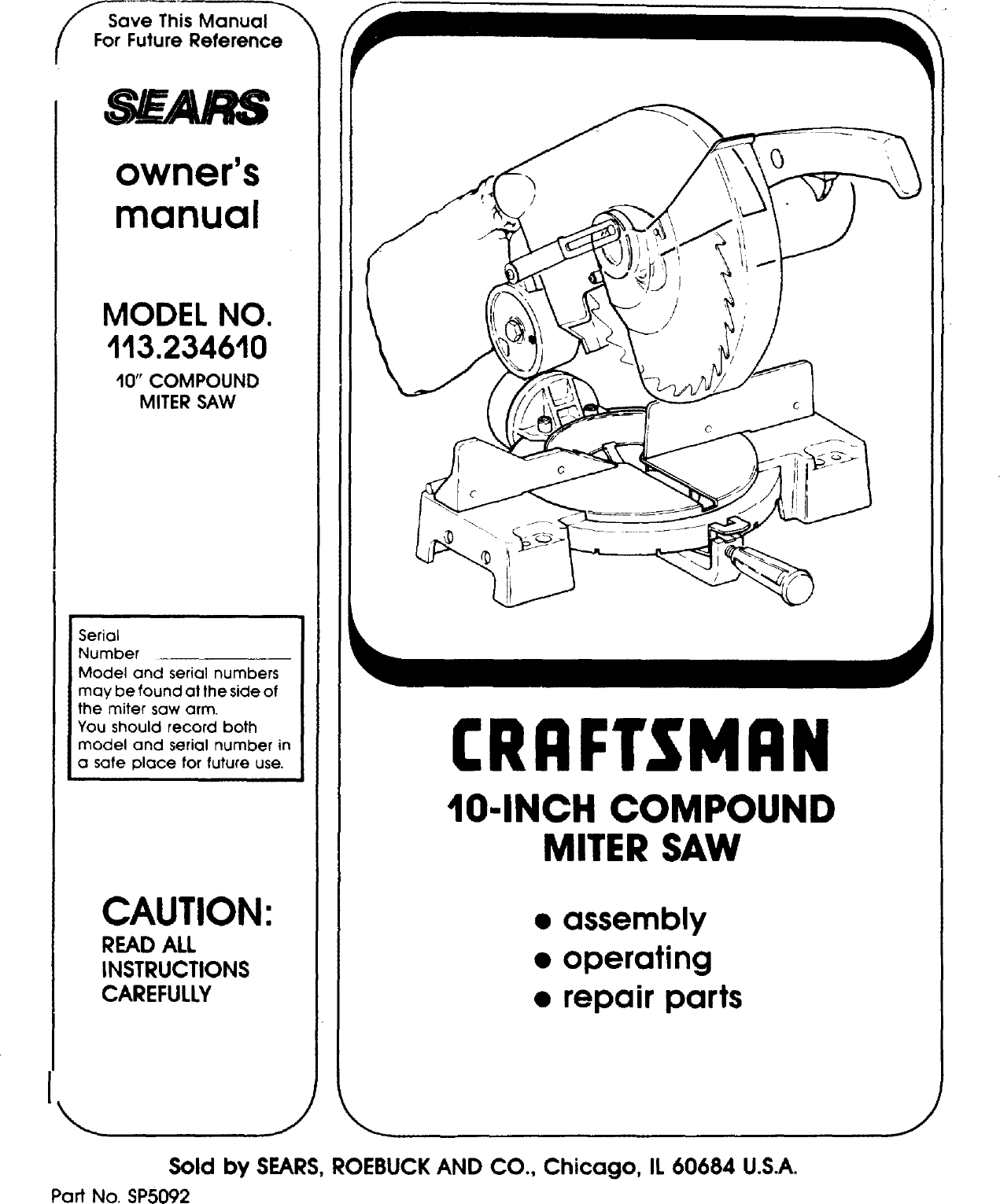 Craftsman 113234610 User Manual MITER SAW Manuals And Guides L0803249