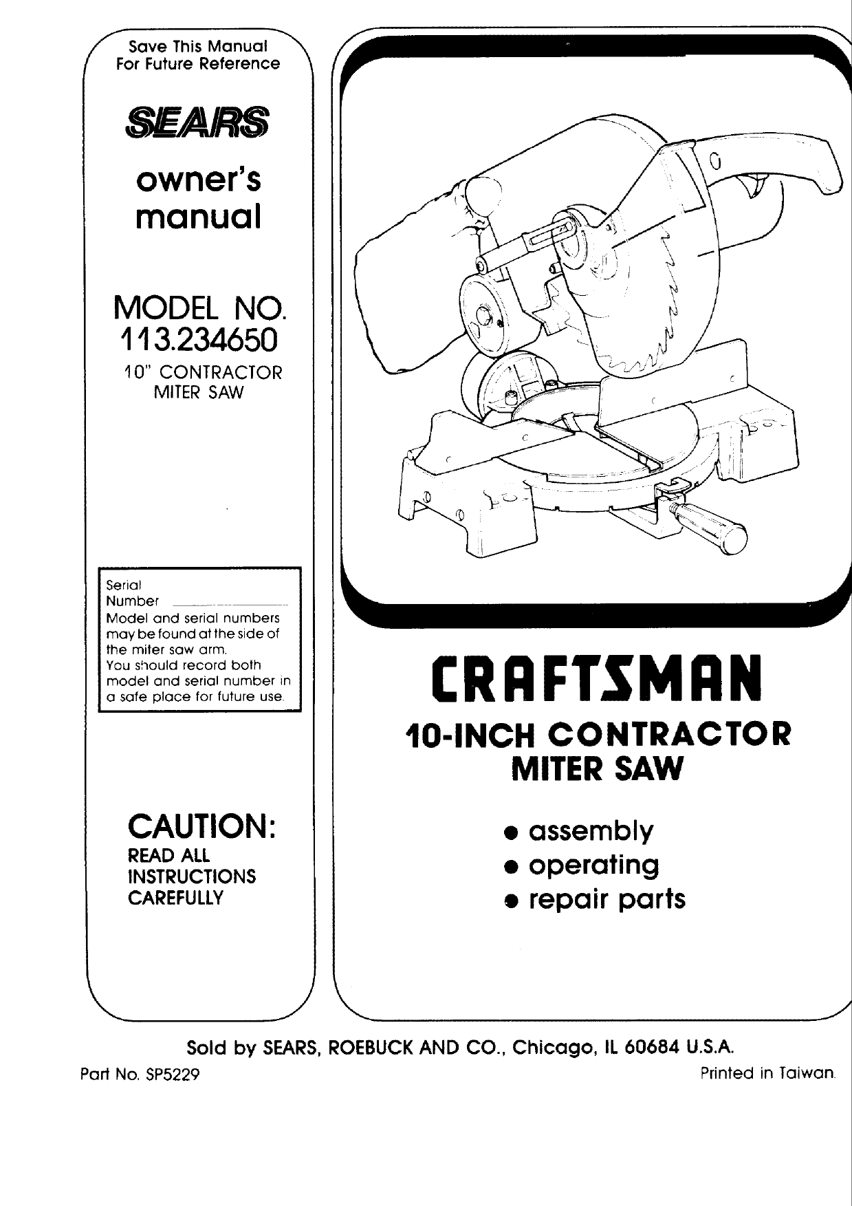 Craftsman 113234650 User Manual Miter Saw Manuals And Guides L0804179 