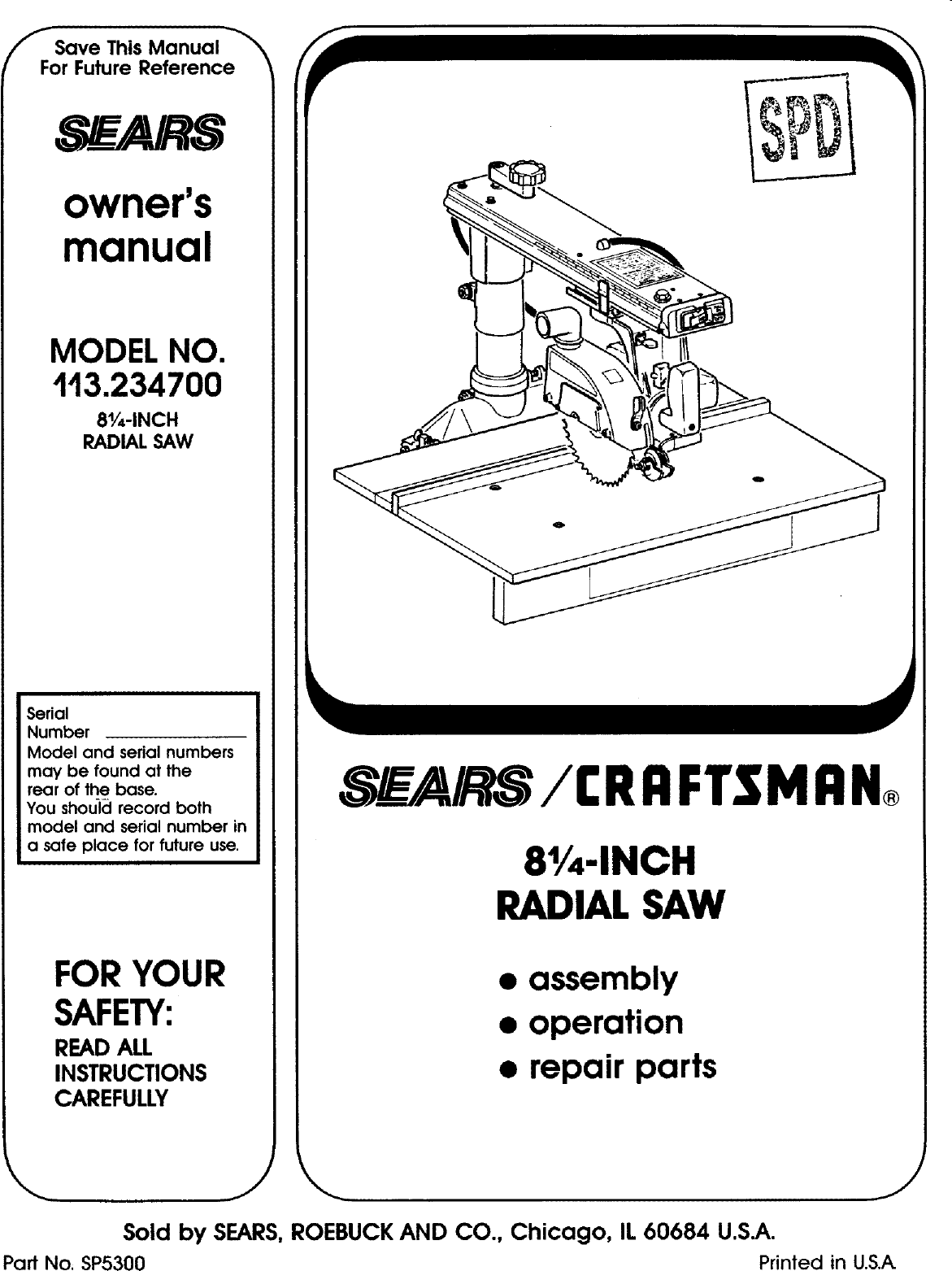 Download Craftsman 113234700 User Manual RADIAL ARM SAW Manuals And Guides L0803157
