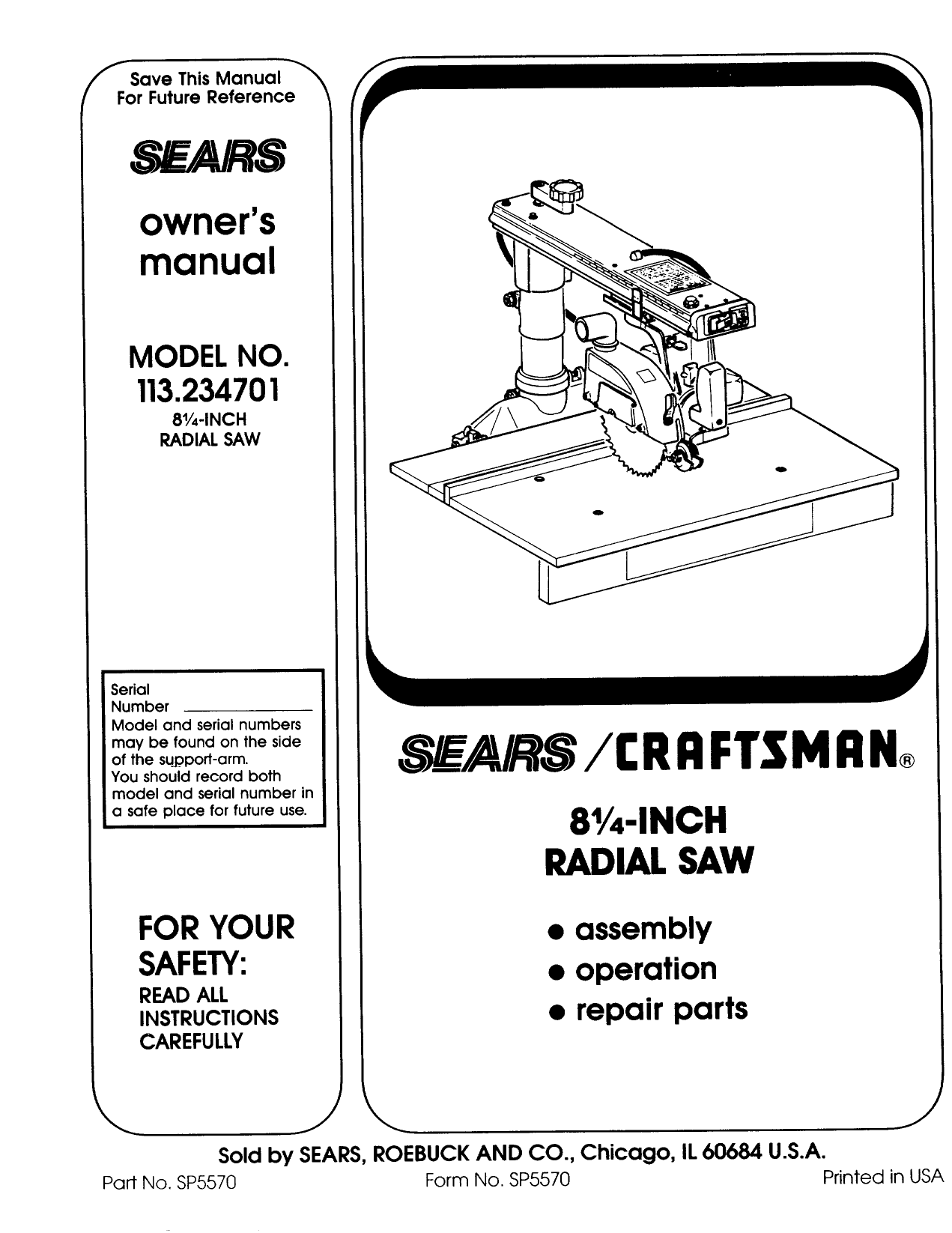 Craftsman radial arm saw manual 113.196420