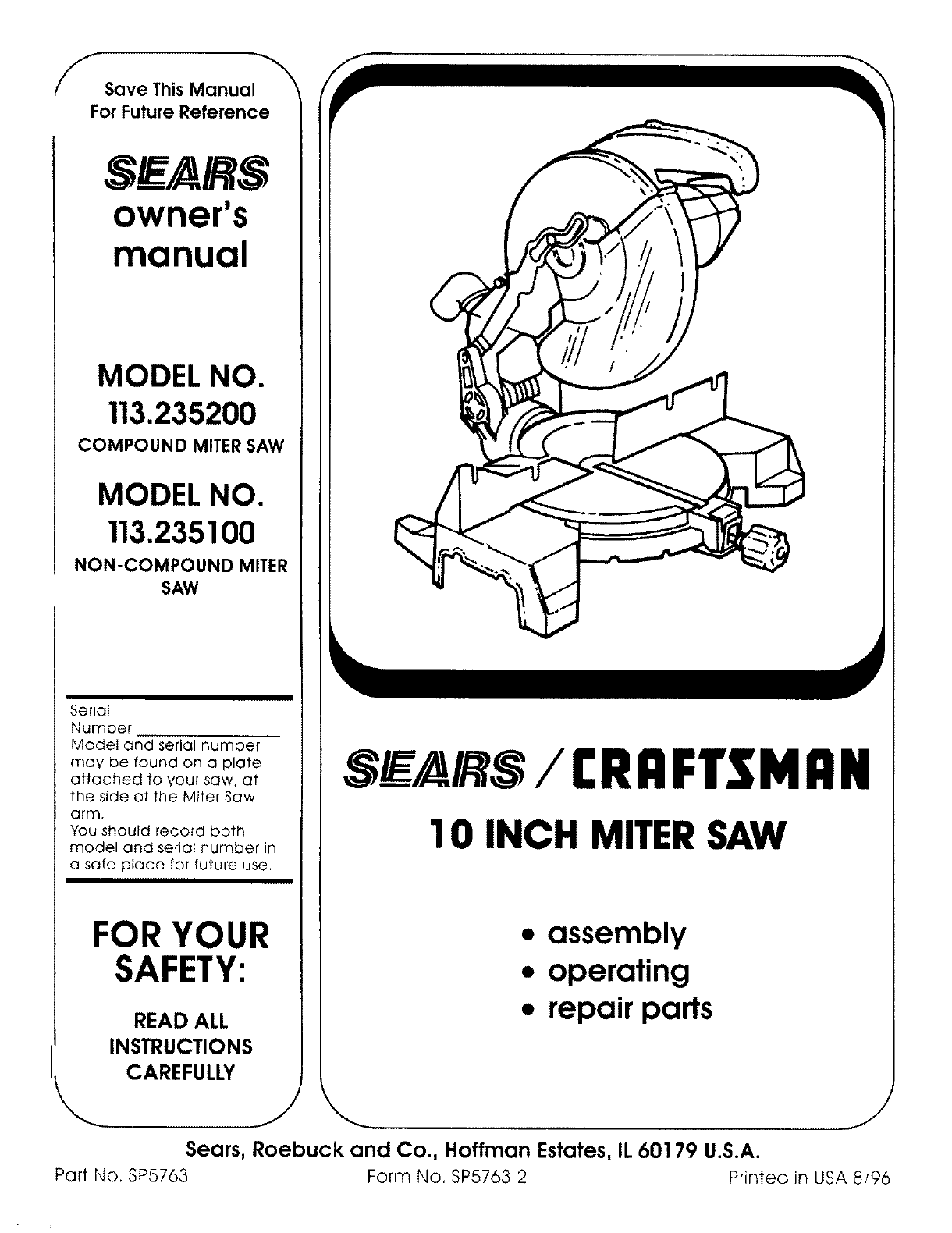 Craftsman 113235100 User Manual 10 INCH MITER SAW Manuals And Guides