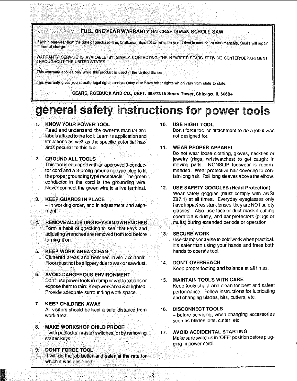 User Manual SCROLL SAW Manuals 