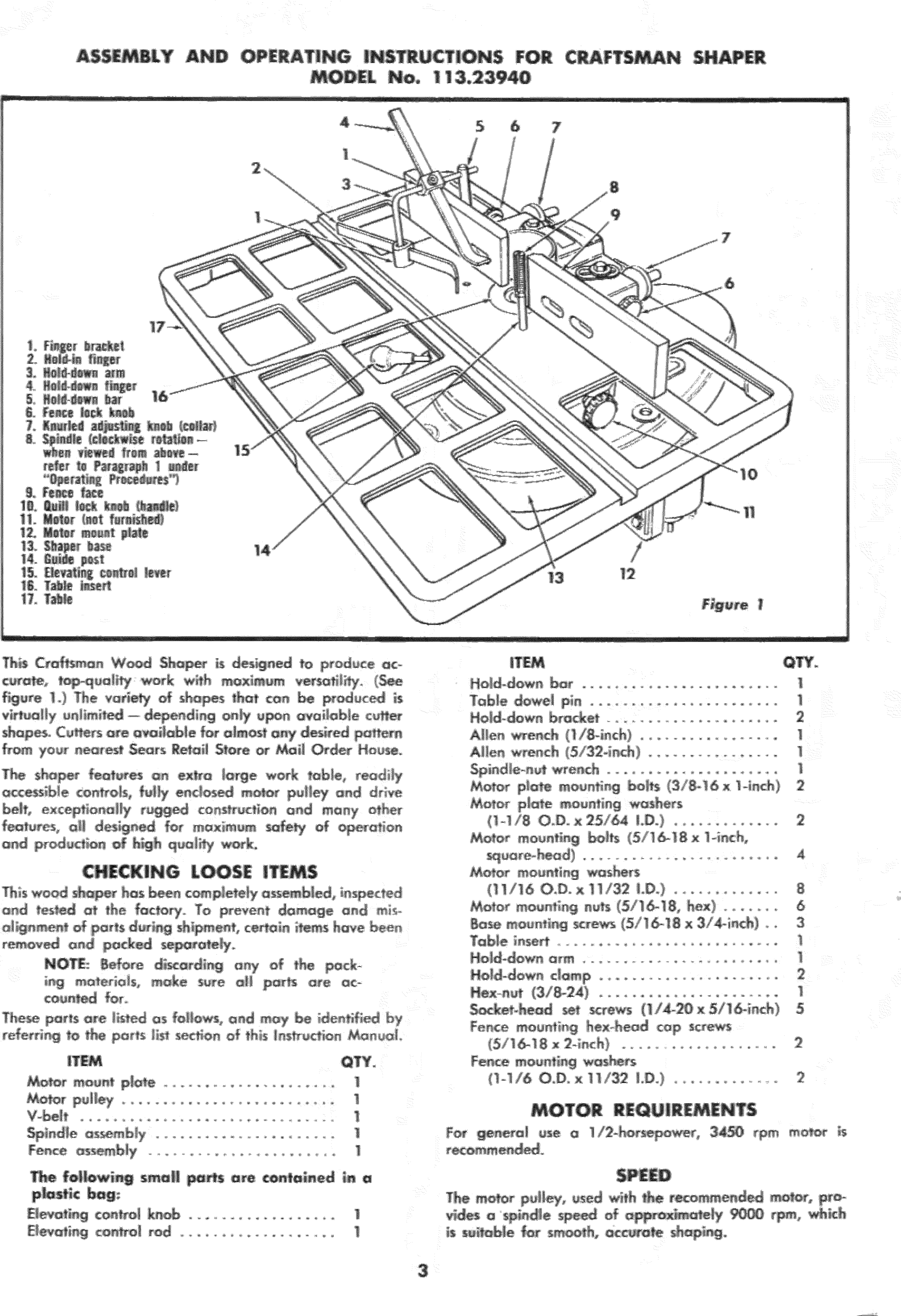 Page 3 of 12 - Craftsman 11323940 User Manual  SHAPER - Manuals And Guides L1001157