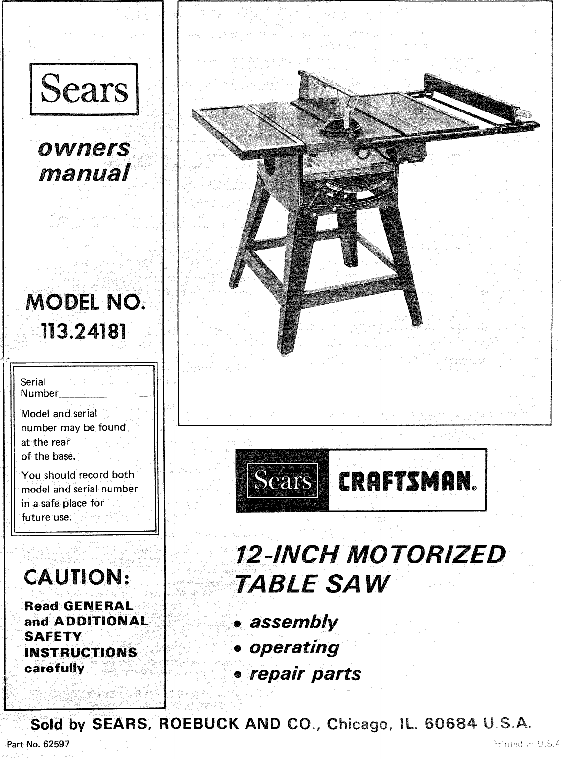 old craftsman table saw 113