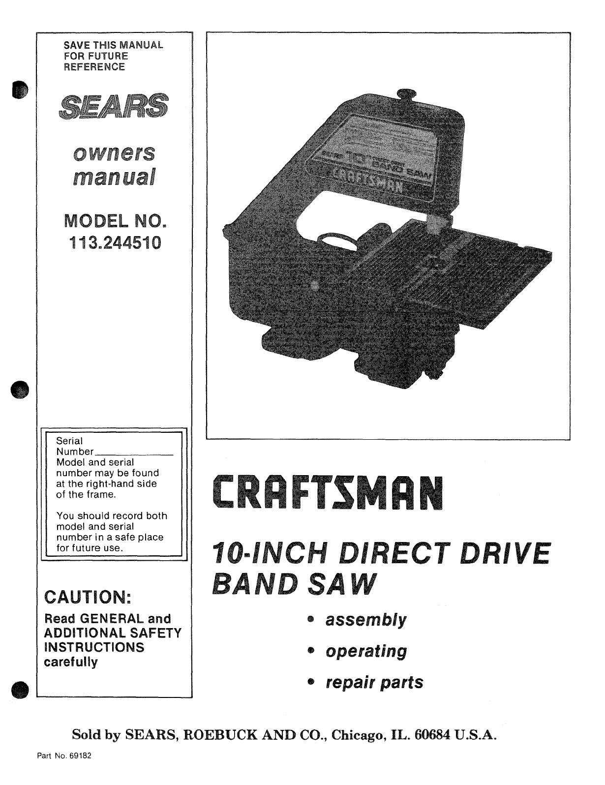 Parts for craftsman 10 inch band saw